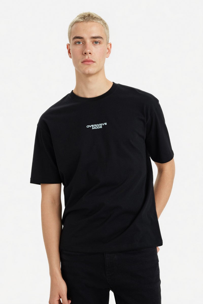 DeFacto Black Man Boxy Fit Crew Neck Short Sleeve T-Shirt Casual - Image 3